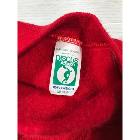 Vintage Christmas Sweatshirt M Red Michigan St Nickosaur 90s Discus Made In USA - Picture 5 of 10